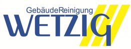 Text: "GebäudeReinigung WETZIG" in Blau mit gelben Streifen.