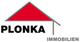 Logo mit roter Dachform, darunter "PLONKA" in Schwarz, "IMMOBILIEN" in Grau.