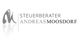 Logo mit "Steuerberater Andreas Moosdorf" und einem stilisierten Buchstaben "A" in Grau.