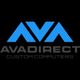 Logo of AVADirect Custom Computers: stylized blue "AVA" on a black background.