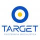 Logo di Target Fisioterapia Specialistica, con cerchio blu e giallo. Scritta blu su sfondo bianco.