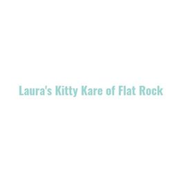 Text logo: "Laura's Kitty Kare of Flat Rock" in light blue on a white background.