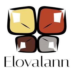 Logo coloré de quatre carrés avec le texte "Elovalann" en dessous.