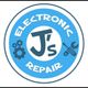 Blue circular logo for J's Electronic Repair with gears and tools.