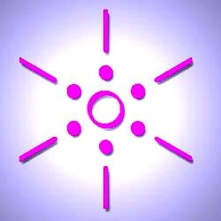 Pinkes, stilisiertes Sonnen- oder Sternsymbol auf lila Hintergrund.