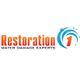 Logo of Restoration 1, water damage experts, with a blue water wave design on the number 1.