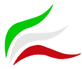 Drei geschwungene Linien in Grün, Weiß und Rot, die an die italienische Flagge erinnern.