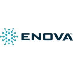 ENOVA logo with a teal abstract design to the left.