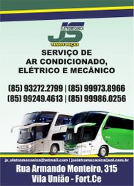 Cartaz de serviço mecânico, ar condicionado e elétrico, com contato telefônico e endereço.