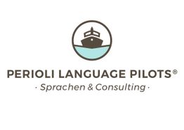 Logo mit einem Schiff und Text: "PERIOLI LANGUAGE PILOTS - Sprachen & Consulting".
