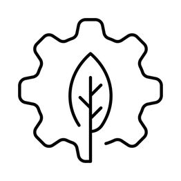 Zahnrad mit Blatt in der Mitte, symbolisiert nachhaltige Technologie.