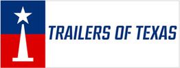 Logo of "Trailers of Texas" with a star and abstract trailer image on blue and red background.
