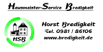 Visitenkarte von Hausmeister-Service Bredigkeit mit Logo, Name, Telefonnummer und Webseite.