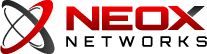 Logo von Neox Networks mit rotem Text und grafischem Symbol.
