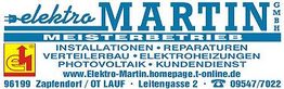 Elektro Martin GmbH Logo, Meisterbetrieb mit Schwerpunkt auf Installationen und Reparaturen.
