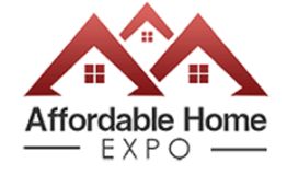 Logo for Affordable Home Expo, featuring red roofs and the text "EXPO" below.