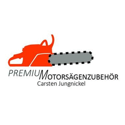 Logo mit Motorsäge, Text: "Premium Motorsägenzubehör Carsten Jungnickel".