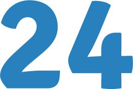 Die Zahl 24 in blauer, fetter Schrift auf weißem Hintergrund.