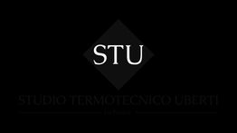 Logo con testo "STU Studio Termotecnico Uberti" su sfondo nero.