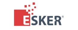 Rotes Quadrat mit aufsteigenden Punkten und dem Wort "ESKER" in dunkler Schrift.