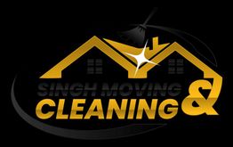 Logo with two yellow houses and text: "Singh Moving & Cleaning" on a black background.