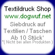 Textildruck-Werbung mit Webseite, Siebdruck auf Textilien und Taschen ab 10 Stück.