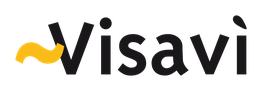 Logo Visavì con testo nero e elemento grafico giallo.