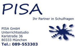 PISA-Logo mit Kontaktinformationen und Spruch "Ihr Partner in Schulfragen".