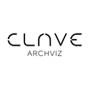 Logo de Clave Archviz con diseño minimalista y letras negras en fondo blanco.