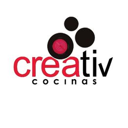 Logotipo de Creativ Cocinas con diseño de círculos negros y rojos sobre fondo blanco.
