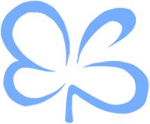 Blaues, stilisiertes Kleeblatt als abstrakte Grafik auf weißem Hintergrund.
