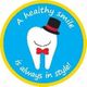 Tooth with top hat and bow tie, text: "A healthy smile is always in style!"