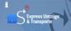 Logo von "Express Umzüge & Transporte" mit Haus- und Standort-Symbol auf blauem Hintergrund.