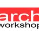 Logo con scritta "arch workshop" su sfondo rosso e bianco.