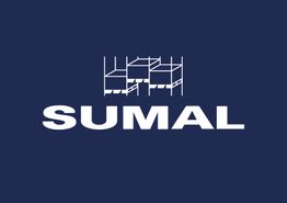 Logo de SUMAL con diseño geométrico blanco sobre fondo azul oscuro.