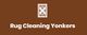 Logo with a rug icon and text: "Rug Cleaning Yonkers" on a brown background.