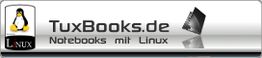 TuxBooks.de-Logo mit Pinguin und Laptop, Text: "Notebooks mit Linux".