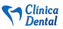 Logo de una clínica dental con el texto "Clínica Dental" en azul junto a un diente estilizado.