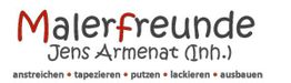 Logo: "Malerfreunde Jens Armenat". Dienstleistungen: anstreichen, tapezieren, putzen, lackieren, ausbauen.