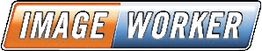 Logo mit den Worten "IMAGE WORKER" auf orange-blauem Hintergrund.