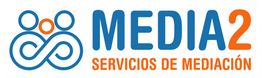 Logo de Media2, Servicios de Mediación, con icono de personas e infinito en azul y naranja.