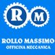 Logo blu con ingranaggi e testo: Rollo Massimo Officina Meccanica.