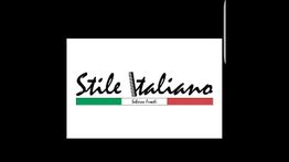 Logo "Stile Italiano" con bandiera italiana stilizzata e testo "Sabina Fanti". Sfondo nero.