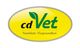 Gelbes Logo mit grünem Text "cdVet" und Slogan "Natürliche Tiergesundheit".