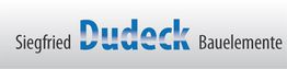 Logo mit Text: "Siegfried Dudeck Bauelemente", Schrift in Blau und Grau auf weißem Hintergrund.