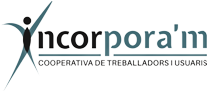 Logo de Incorpora'm con figura humana estilizada y lema "Cooperativa de treballadors i usuàris".