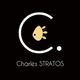 Logo noir avec un poisson doré dans un "C". Texte : Charles STRATOS.