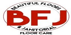 Logo reading "BFJ Beautiful Floors & Janitorial Floor Care" in bold red and black text.
