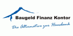 Logo mit blauem Berg, Text: "Baugeld Finanz Kontor, Die Alternative zur Hausbank".