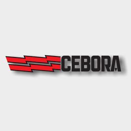 Logo CEBORA con tre frecce rosse e testo nero su sfondo grigio chiaro.
